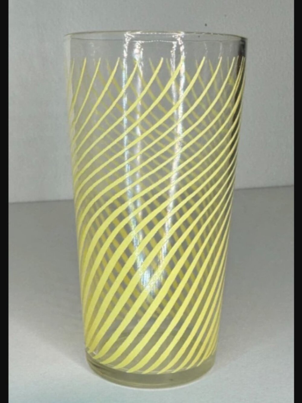 Vintage MCM Hazel Atlas Yellow Swirl Stripe Glass Tumbler